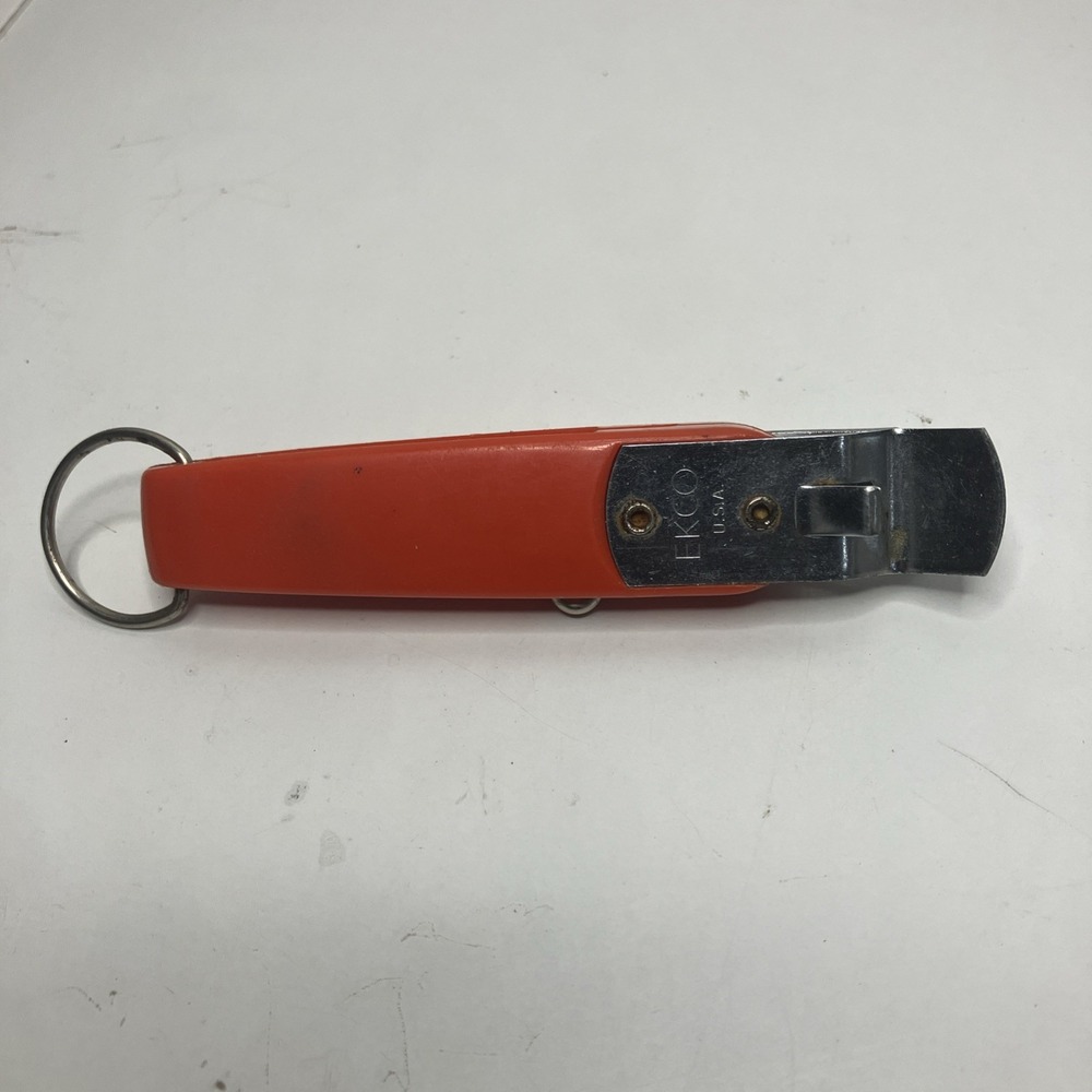 Vintage EKCO Bottle Opener Can Piercer Corkscrew Red/Orange Plastic MADE IN USA